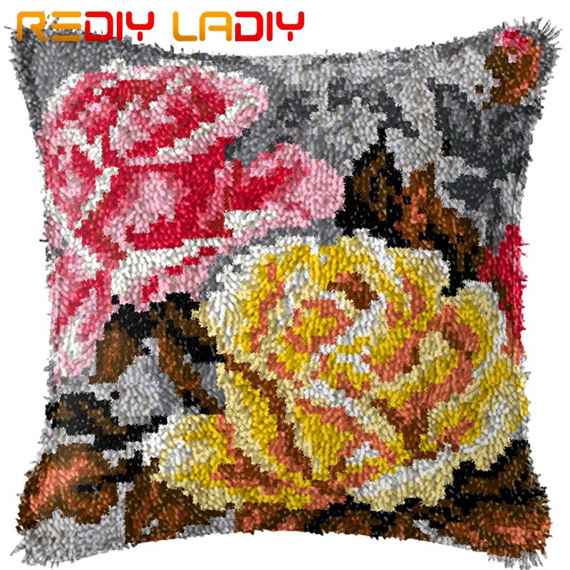 Latch Hook Cushion Hat Flowers Pre-Printed Canvas Cushion Front Acrylic Yarn Crochet Pillow Case Kits Sofa Bed Pillow Home Decor: BZ900
