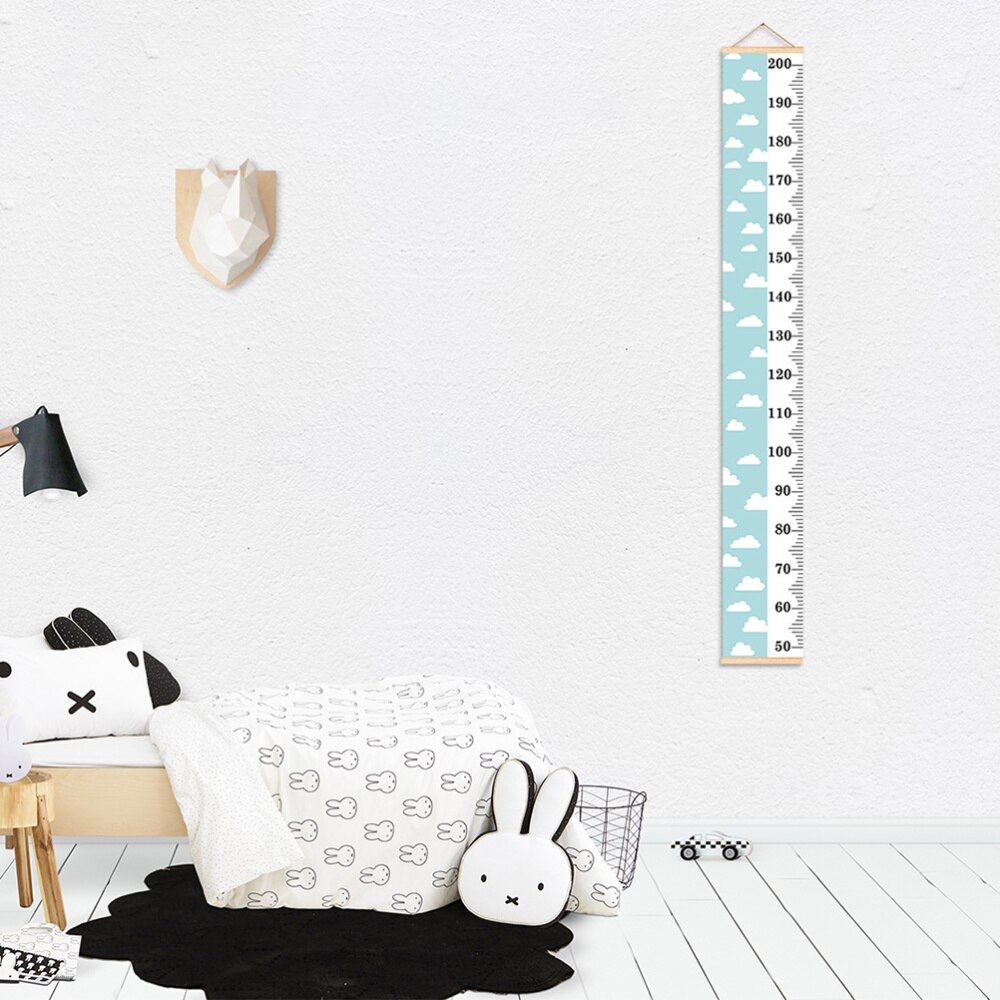 Wall Ruler Growth Chart Height Growth Chart Wood and Canvas Baby Growth Chart for Nurseries Bedrooms Wall Decor - White Cloud (S