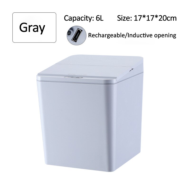 Mini poubelle à capteur de mouvement infrarouge intelligent, automatique, sans contact, poubelle pour Table, maison et cuisine: 6L Grey USB