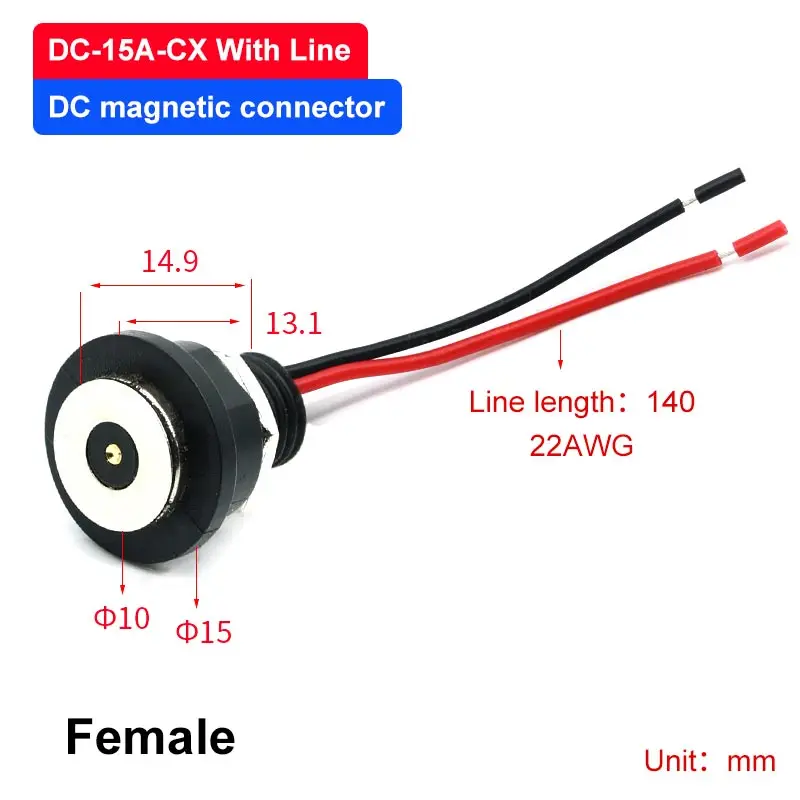 DC-15A-CX con línea de conector magnético, terminales impermeables, cable de alimentación de carga de 1,2 M, contactos magnéticos, enchufe macho hembra: Gris oscuro