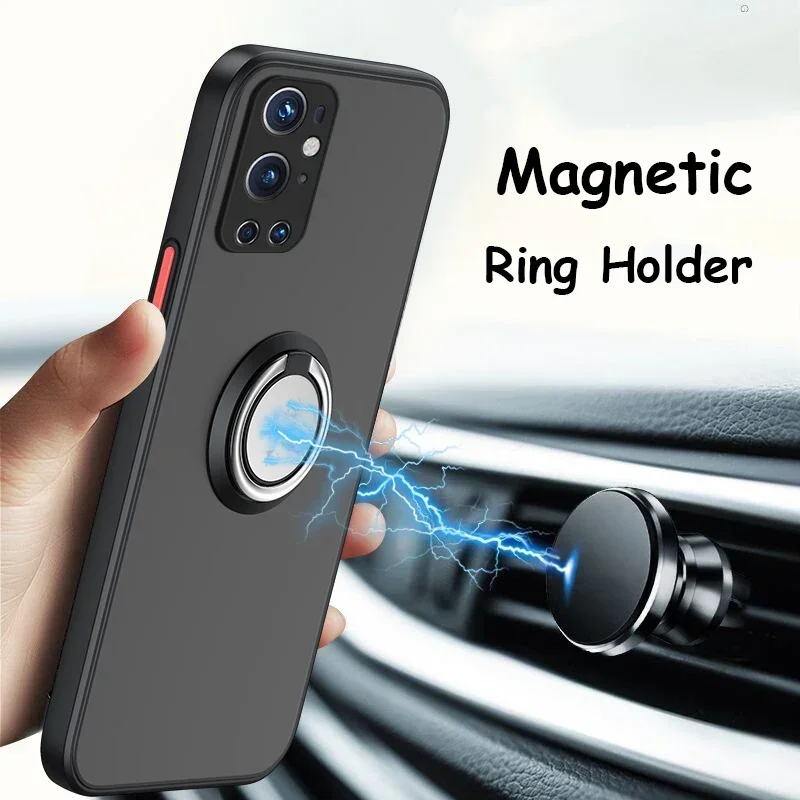Car Magnetic Ring Holder Phone Case For OnePlus ACE 10T 10R 9R 8T 7T 7 8 9 10 11 Pro Soft TPU Bumper Matte Plastic Back Cover