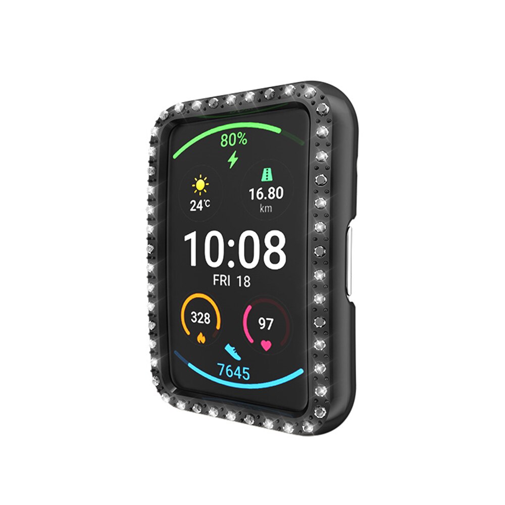 Diamant Pc Screen Protector Case Voor Huawei Horloge Fit Shell Edge Frame Bumper Beschermende Cover Shiny Smart Horloge Accessoires: black