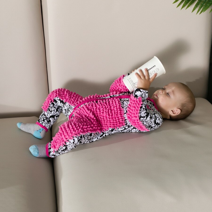 Baby dweil romper outfit meisje rompe jongen meisje poetsmiddelen vloeren schoonmaak dweil pak schoonmaak dweil sui kinderen kruipen peuter jumpsuit