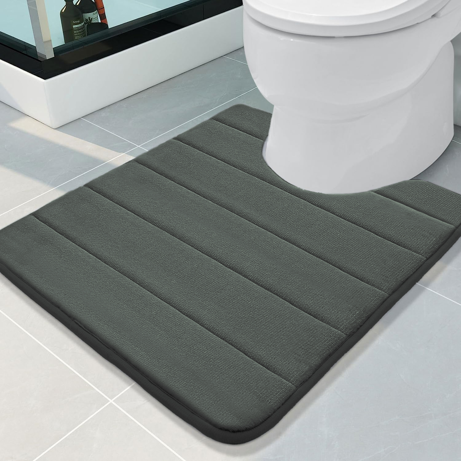 U-Shaped Bath Toilet Mat Anti-slip Memory Foam Rug Soft Comfortable Absorbent Bathroom Shower Mats for Bath Toilet Floor Rug: WHITE