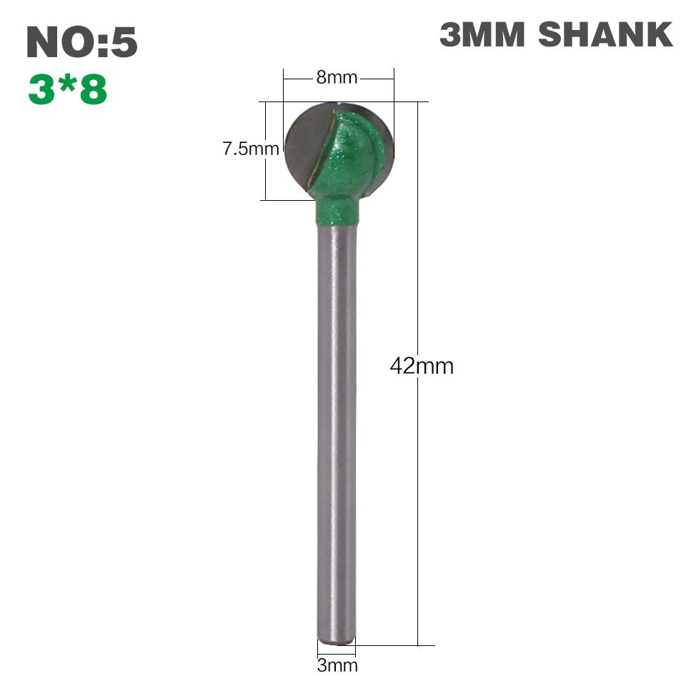 1PC 3MM 6MM Shank Milling Cutter Wood Carving Ball Nose Round Carving Cove CNC Milling Radius Core Tungsten Carbide Router Bit: 05