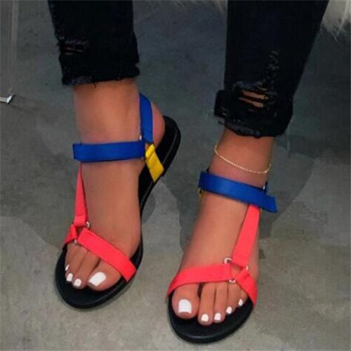 Sandales à bout ouvert pour femme, chaussures d'été de , couleur arc-en-ciel, chaussures avec boucles avec crochet, collection: Multicolor / 42
