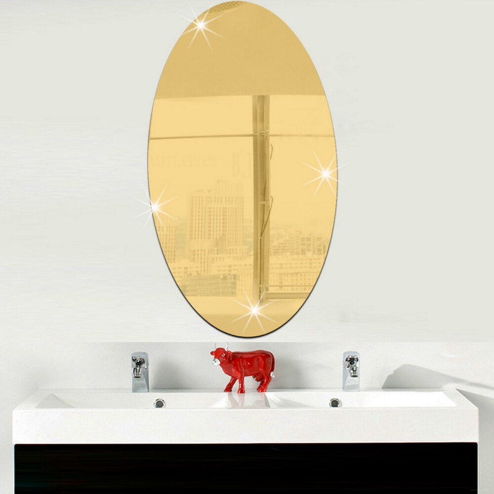 Square Oval Mirror Wall Sticker Kitchen Wall Mirror Tiles Silver Gold Waterproof Bathroom Wall Sticker Home Decore 17X27CM