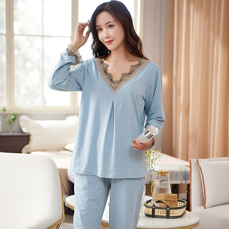 2PCS Pajamas Set Casual Modal Long Sleeve Nightwear Women Sleepwear Loose Pyjamas Intimate Lingerie Soft Homewear