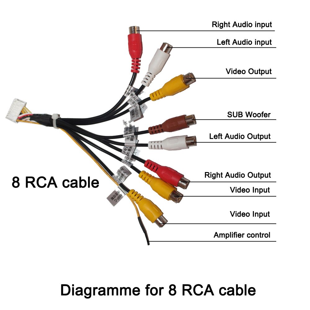 Hangxian 20 pin stik bil stereo radio rca output aux wire sele ledningsstik adapter adapter subwoofer kabel med 4g sim kort slot: 8 rca kabel