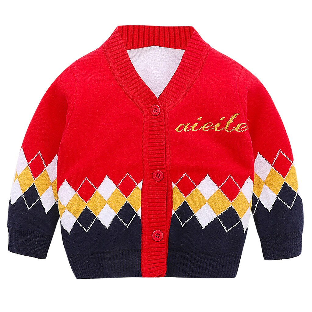 Children's Wear Cardigan sweater for girls Long Sleeves children's sweater Baby Warm Coat jacket for girls Button #SH: Red / 24M