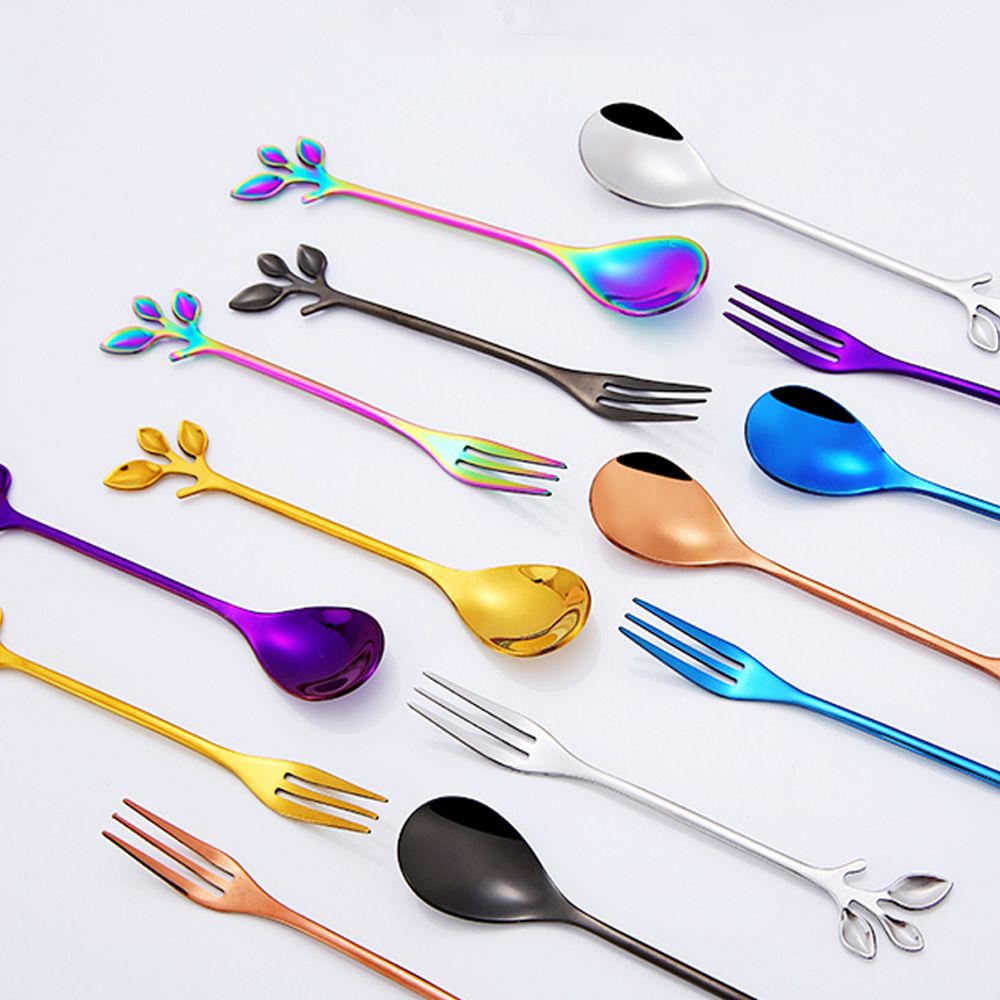 Dessert Utensils Small Branches Leaf Home &amp; Kitchen Coffee Spoon Fruit Fork Upscale Dinnerware Tea Scoops