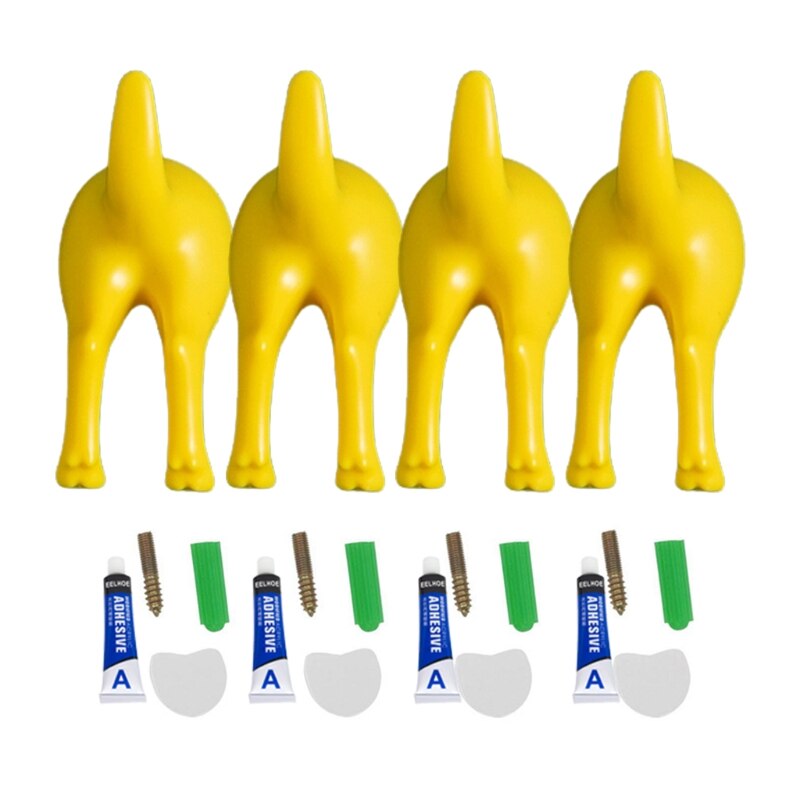 Gxma 4 Stuks Nordic Stijl Leuke Plastic Hond Staart Haken Met Schroeven Plakband Muur Gemonteerde Sleutel Hanger Hoed Jas muur Haak Thuis