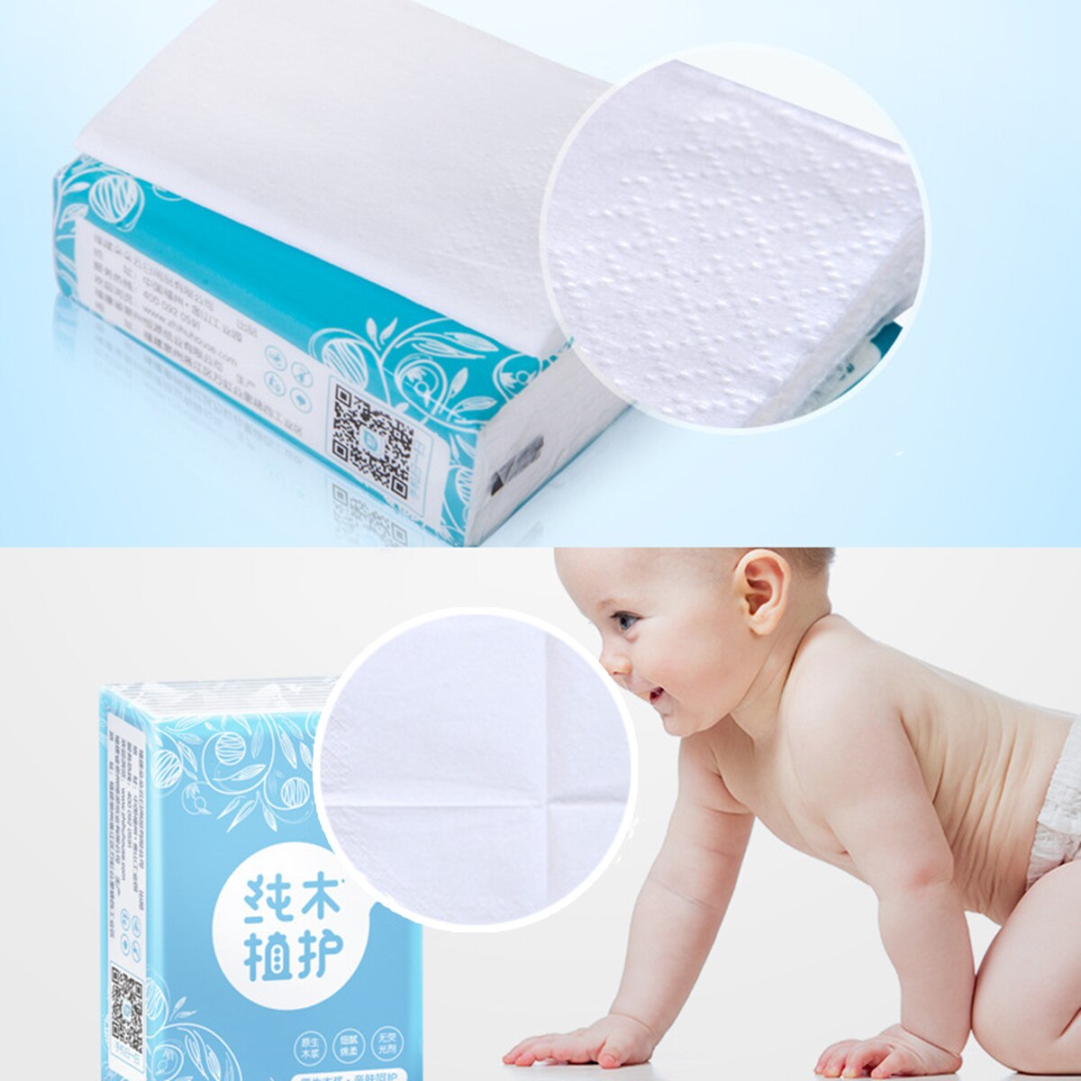 10 Pack Draagbare Pocket Tissue 3-Ply Verdikte Houtpulp Reizen Kleine Papieren Tissue 8 Vellen Per Pak Voor home Office Lichtblauw