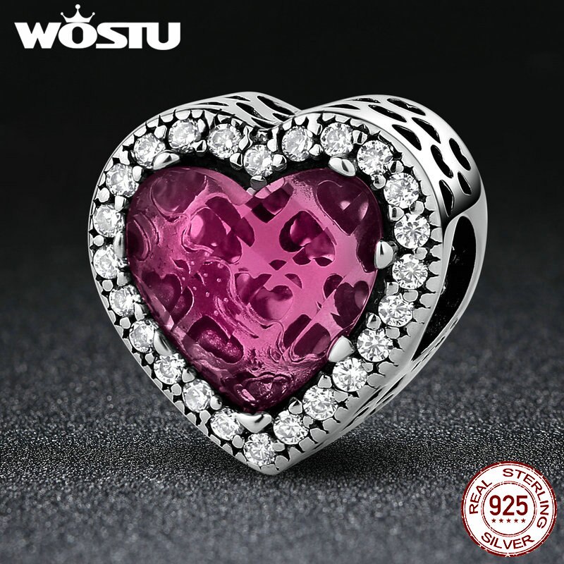 Genuine 925 Sterling Silver Radiante di Fascino di Colore Rosa Del Cuore Misura Branelli Originale Del Braccialetto Delle Donne Dei Monili di DIY Che Fanno