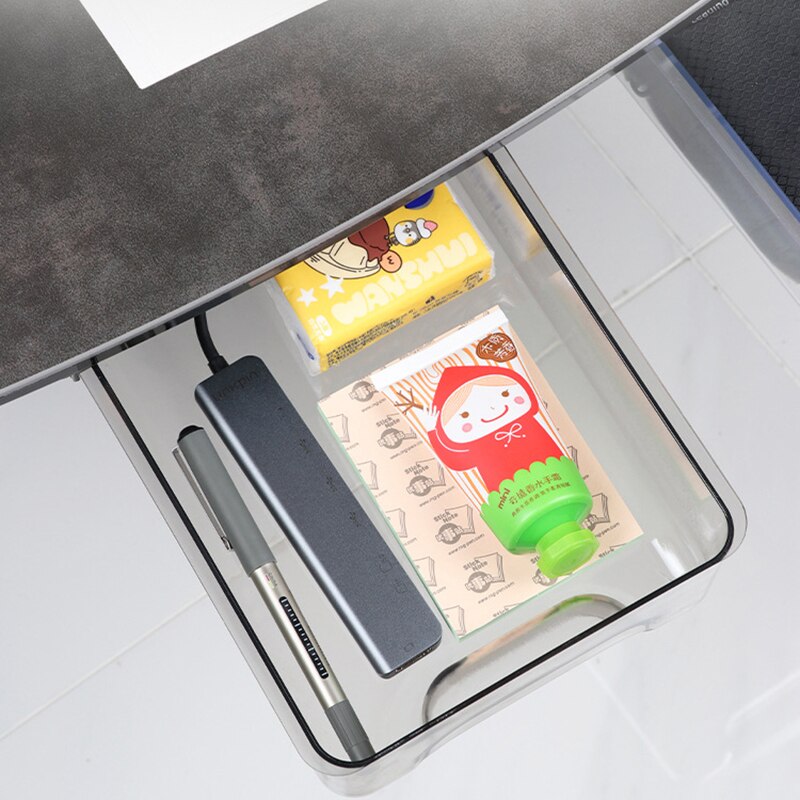 Under Desk Drawer Organizer Transparent Table Storage Box for Stationery Cosmetic Pen Box Pencil Tray Office Hidden Organizer