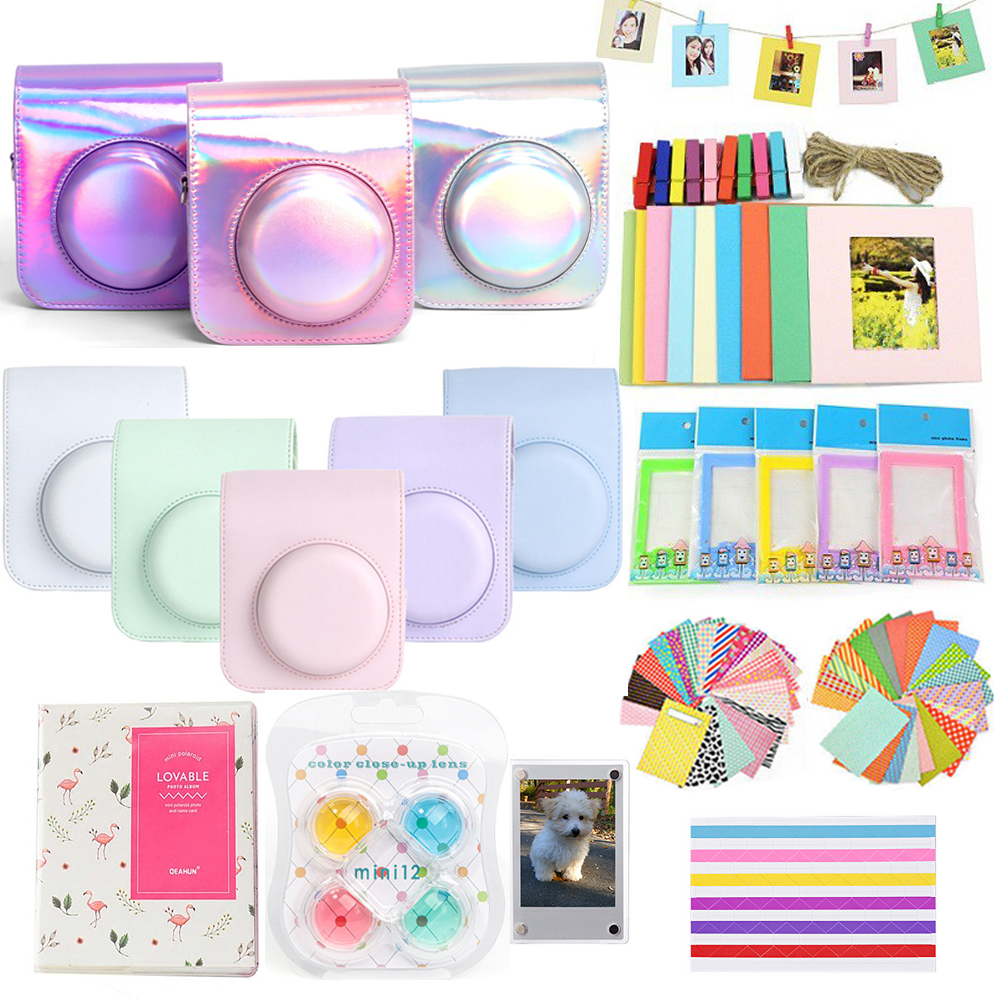 For Fujifilm Instax Mini 12 Instant Camera Mini Case Protective Bag + 64 Pockets Photo Album + Color Filter + Stickers + Frames
