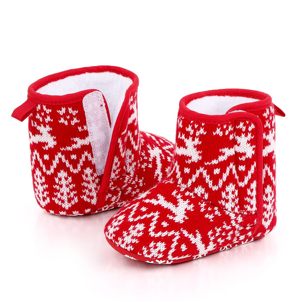 Newborn Baby Christmas Boots 0-18M Lovely Snowflake Santa Winter Warm Cotton Hook&Loop Anti-Slip Shoes Xmas Clothes