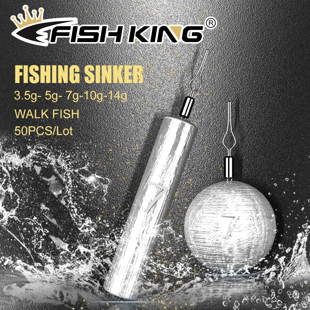 FISH KING 50pcs Fishing Sinker Cylindrical/Spherical Weights 3.5g-14g Fishing Oval Split Shot Lead Sinkers Fishing Tackle