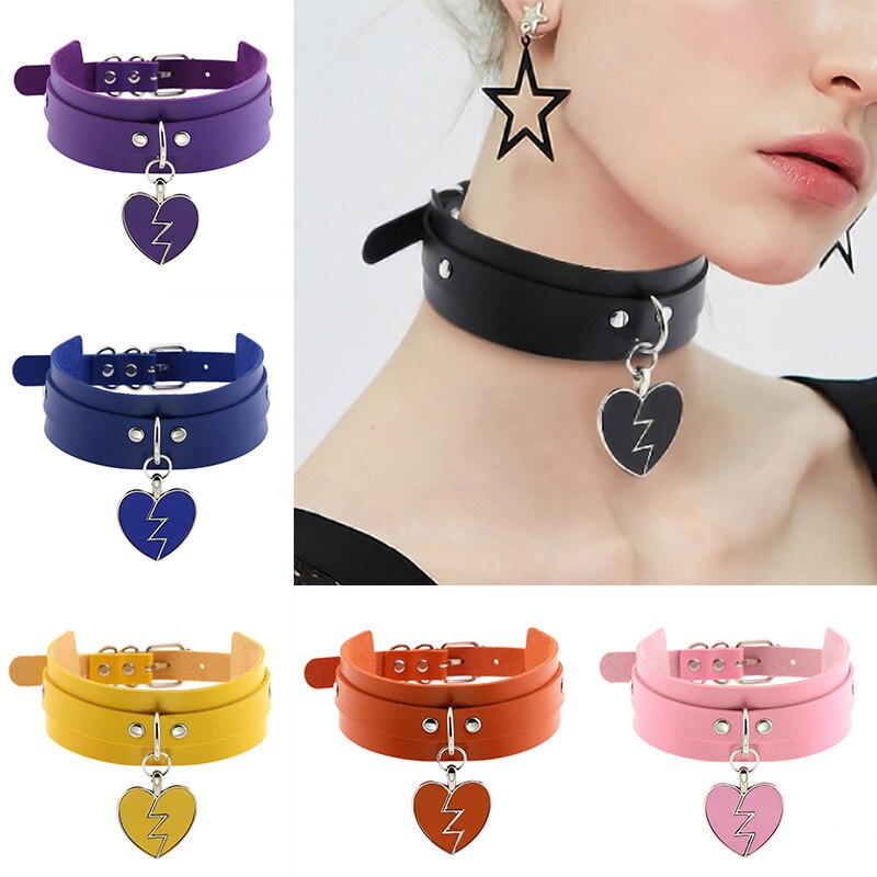 Neue Punk Pu Leder Halsband Halskette Kragen Einstellbar Harajuku Herz Anhänger Club Party Frauen Schmuck Zubehör