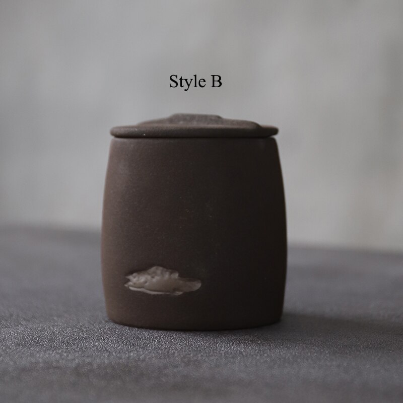 Luwu czarne ceramiczne puszki na herbatę, porcelanowe słoiki i pojemniki na herbatę, przechowywanie herbaty lub żywności: Styl b