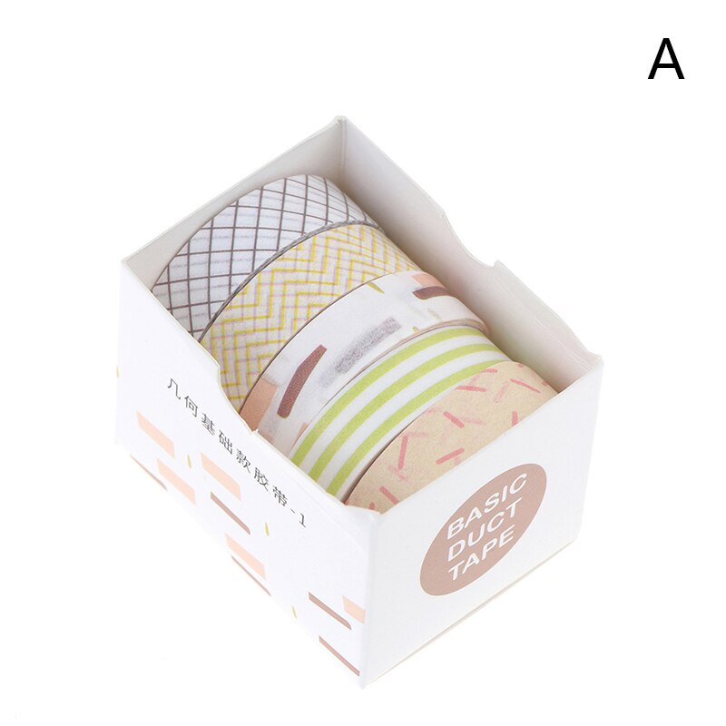 5Rolls/box Solid Color Tape Set Decorative Tape Cute Scrapbooking Adhesive Tape: A