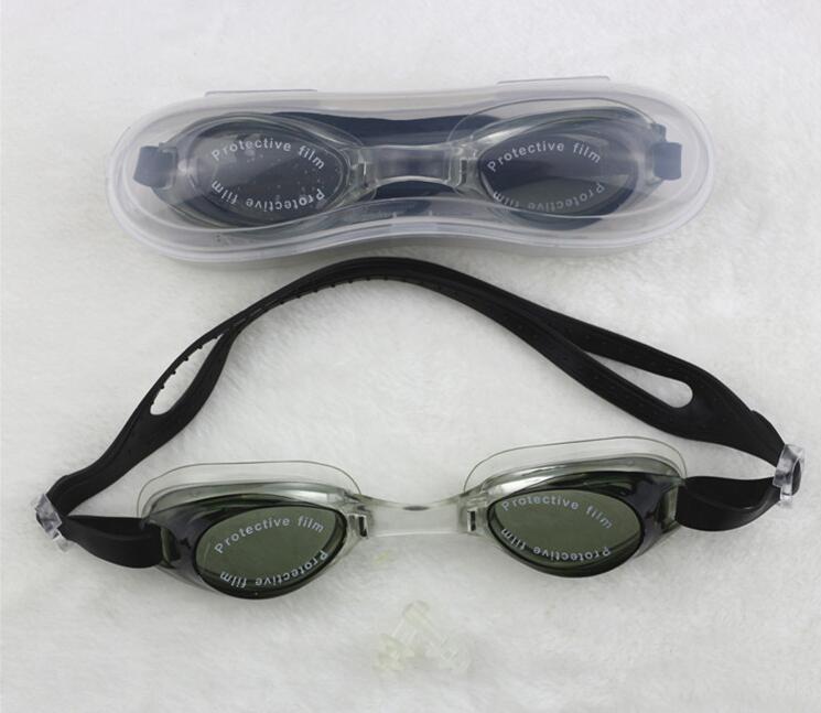 Lunettes de natation imperméables UV sécurité professionnelle enfants adultes lunettes Anti-buée avec bouchons d'oreille enfants bébé lunettes de natation: Black