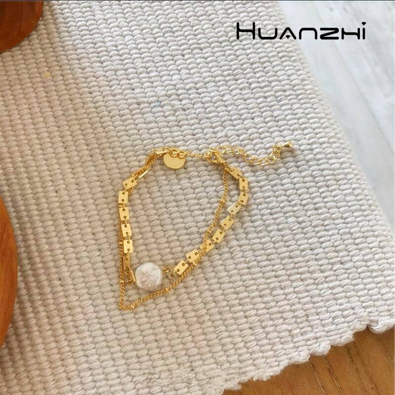 HUANZHI Neue modisch Geometrische Minimalistischen Gold Metall Überzogene Kette Armbinde Für Frauen Mädchen Party Reisen Schmuck