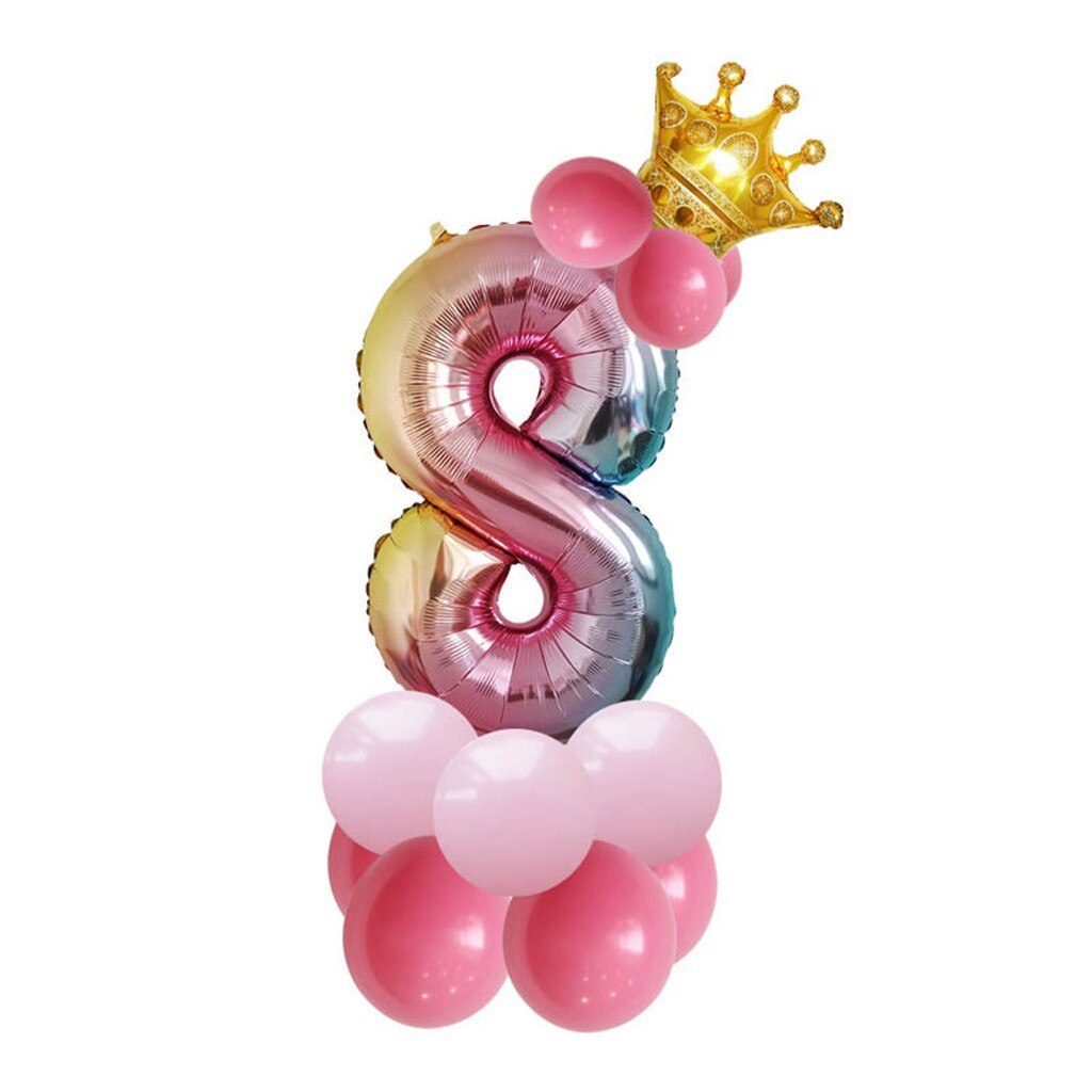 Rainbow Number Foil Balloons 32 inch Balloon Crown Digital Helium Ballon Wedding Decoration Birthday Party Supplies: I