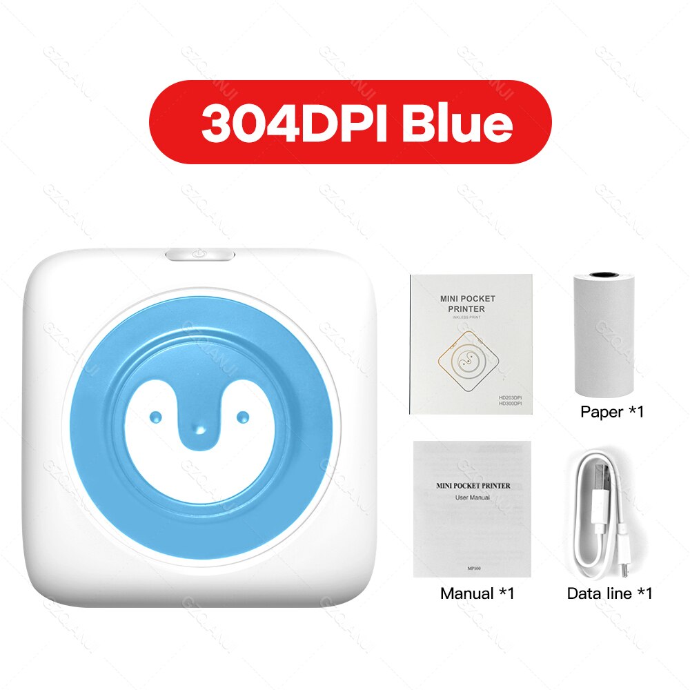 304 dpi mini bluetooth valokuvatulostin lämpö langaton puhelin tulostin mobiili kuva muistiinpanoja tarra tarratulostus 203 dpi tulostin: 304 dpi sininen