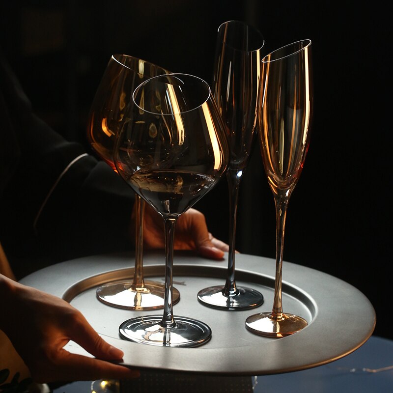 Crystal Glass Champagne Flutes Electroplated Amber smoke gray wine glass Household goblet wedding Wine Glasses