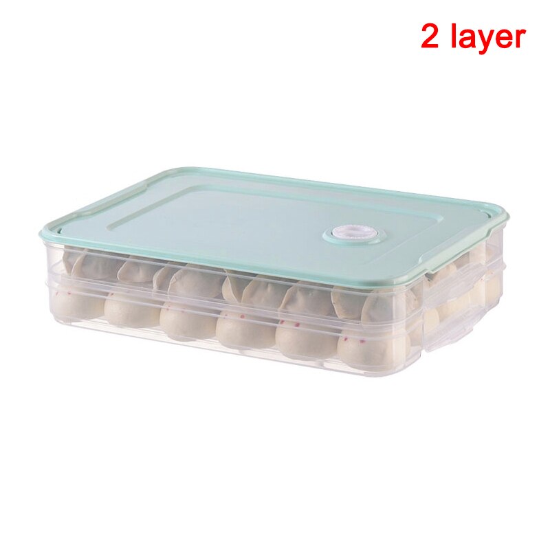 Container Airtight Food Preservation Tray Refrigerator Dumplings Storage Organizer Box with Lid FAS: green-2 layers