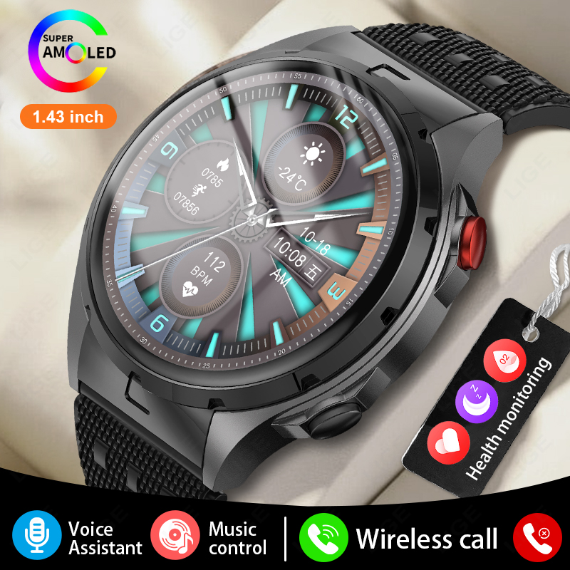 LIGE AMOLED Screen ricarica Wireless NFC Smart Watch Sport impermeabile orologio da uomo Smartwatch da donna 1GB grande memoria chiamata Bluetooth
