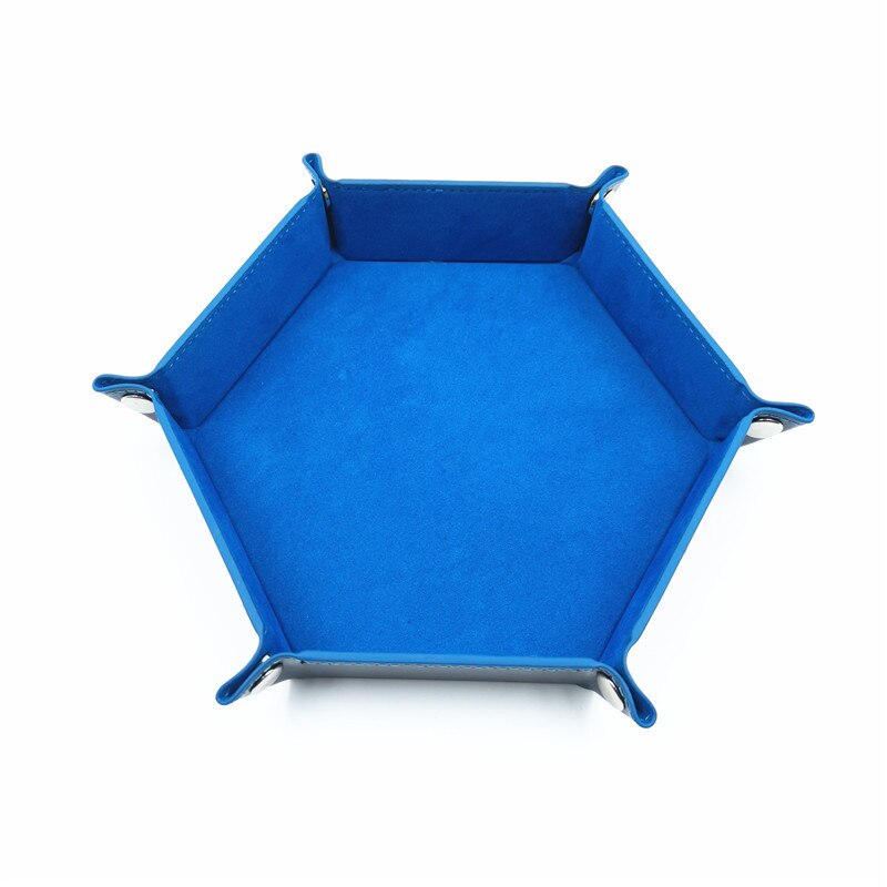 Bandeja para dados hexagonales plegable de cuero PU, soporte para juegos RPG DnD, barra de juegos, mesa, juegos, placa de dados, caja de almacenamiento rodante, Shipper: Blue