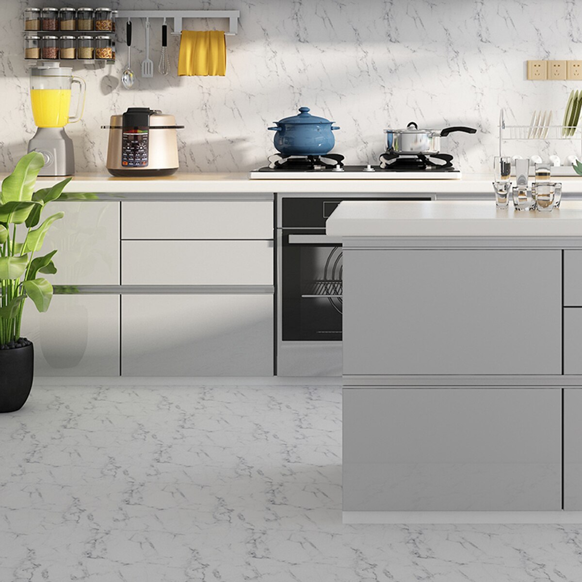 10Pcs Marble Effect Tile Sticker Self-adhesive Waterproof PP Kitchen Bathroom Non-slip Background Wall Decorative Wall Stickers