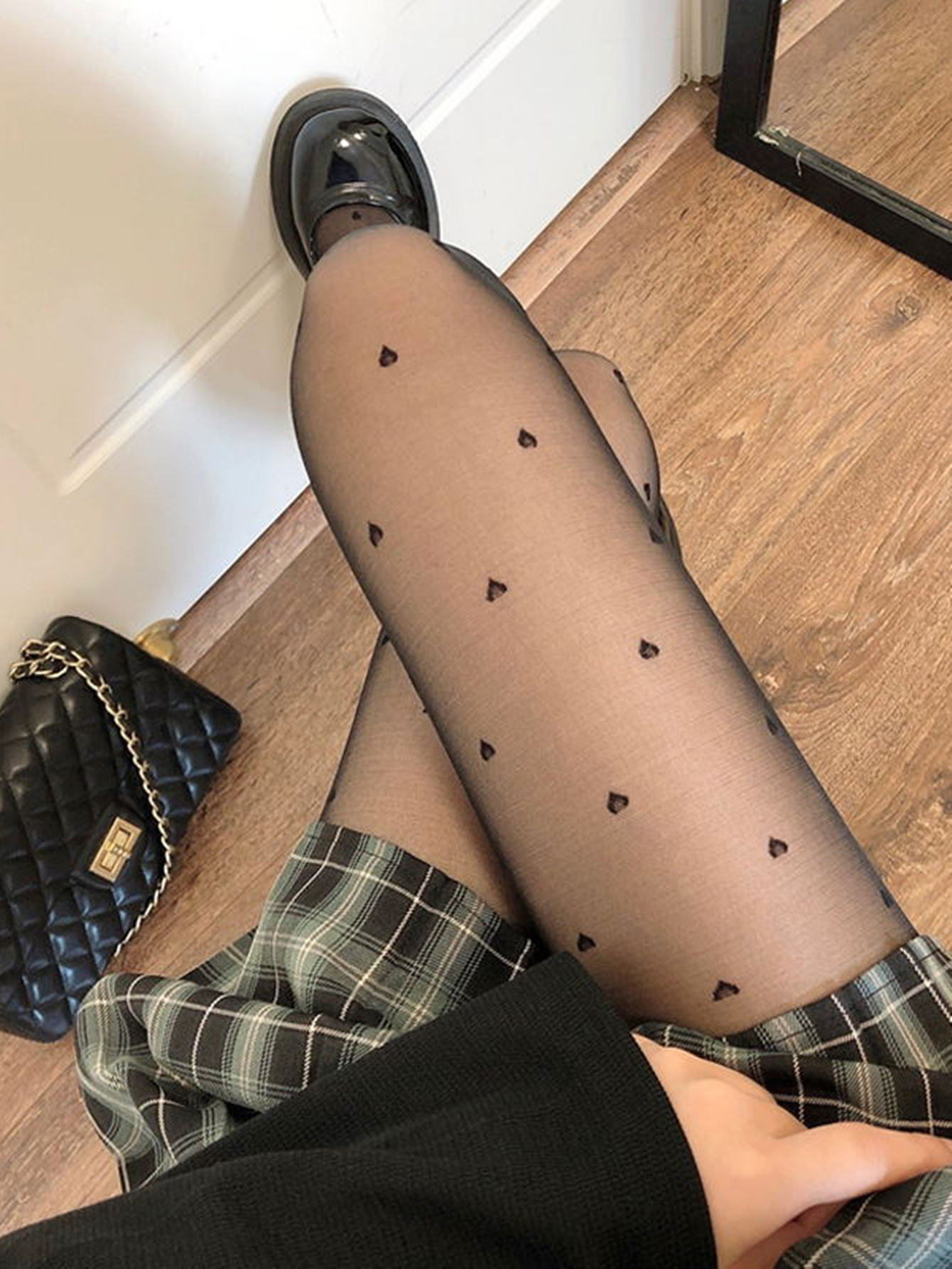 Bas noirs Sexy pour femmes, collants Lolita à pois en forme de cœur, chaussettes hautes serrées, bonnes bas élastiques, Lingerie érotique: Black