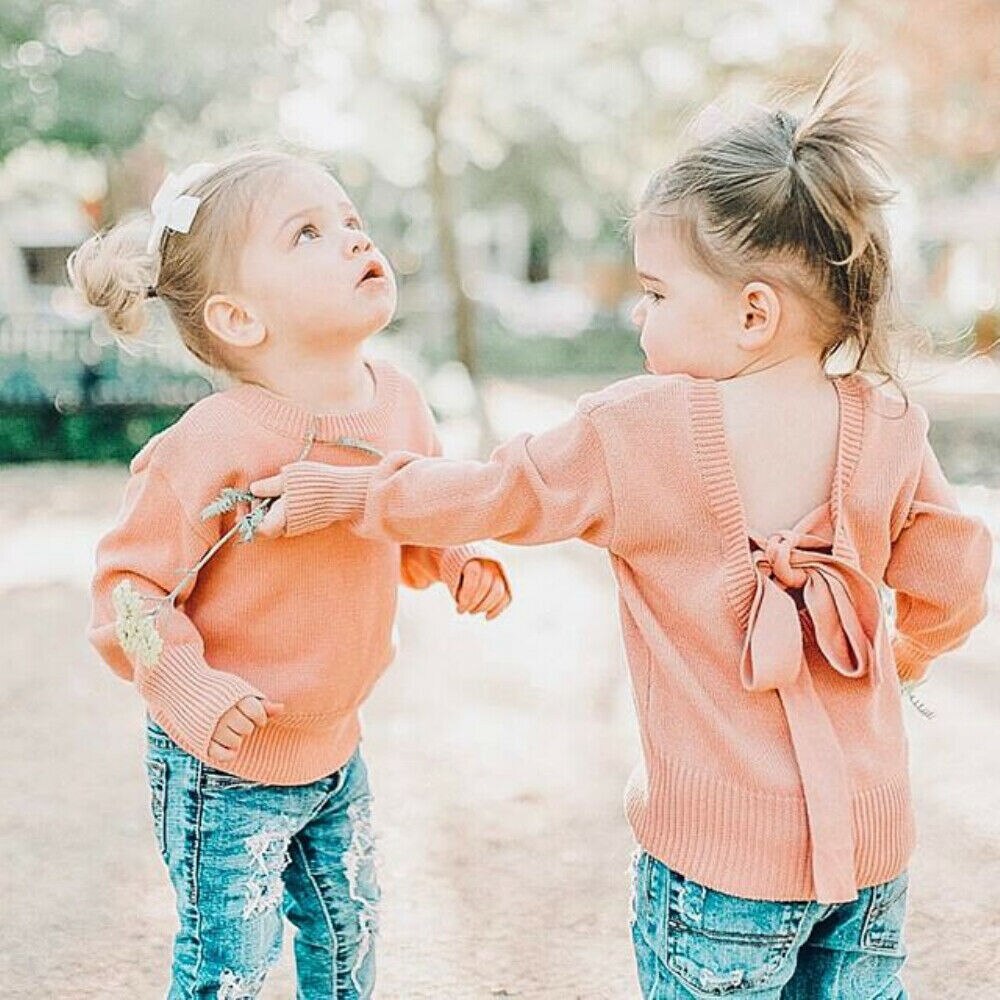 Maman et moi famille correspondant chandails vêtements mère fille rose solide nœud papillon pull pull pull hauts