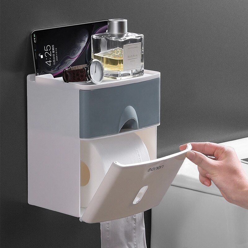 Double-layer Multifunctional Tissue Box Toilet No Holes Box Toilet Waterproof Easy To Install with The Drawer