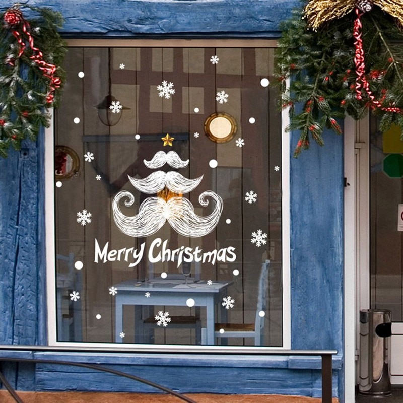 Vrolijke Kerst Bal Elanden Kerstman Sticker Home Winkelen Winkel Venster Showcase Muursticker Xmas Decoratie
