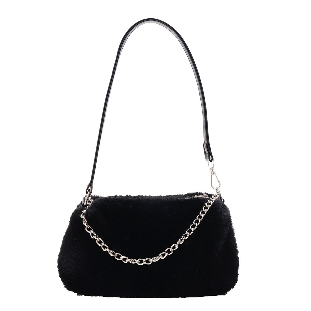 Jeugd Dames Eenvoudige Veelzijdige Top-Handvat Tas Vintage Pluche Keten Schouder Handtassen Voor Vrouwen Herfst Dagelijks Dier Onderarm Tassen: B