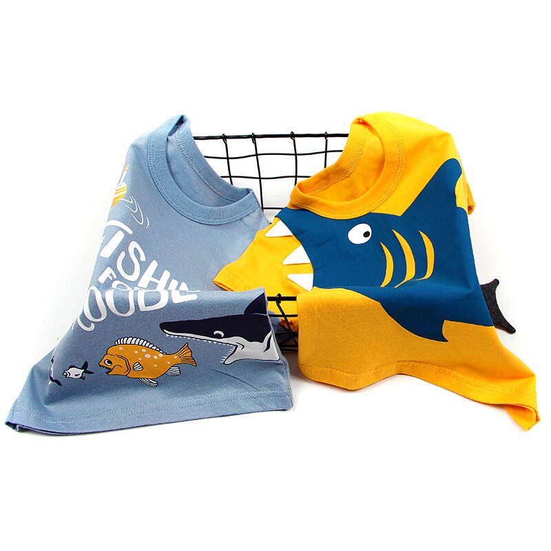T-shirts T-Shirt garçons vêtements bébé-garçons enfants dessin animé vêtements d'extérieur hauts voiture-impression coton pour enfants requin imprimé été enfant en bas âge