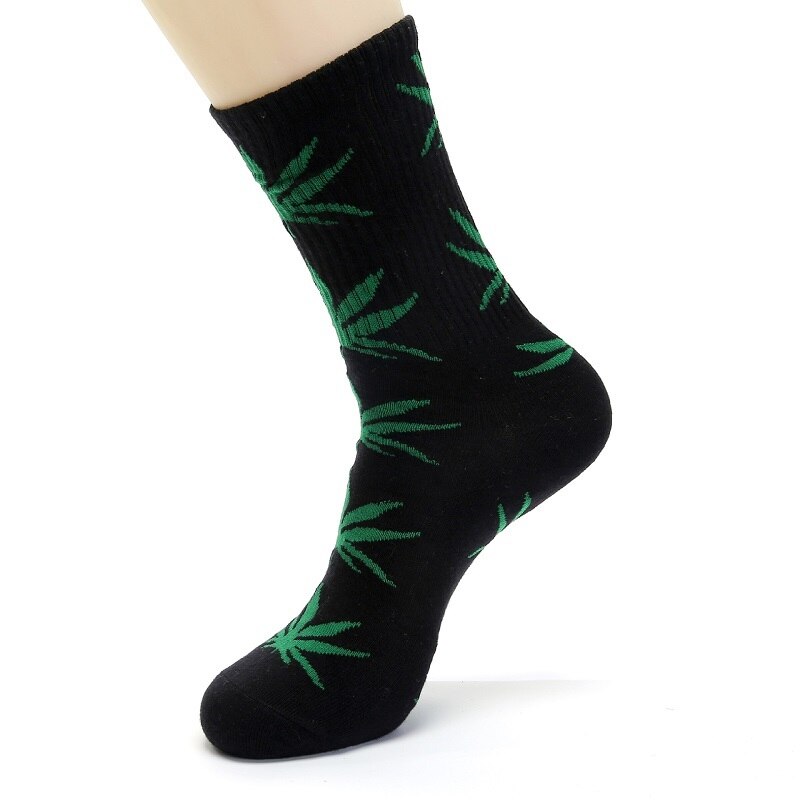 5 Paren/partij Herfst Winter Leaf Warm Katoenen Sokken Mannen Casual Crew Sokken Huf Sokken Mannelijke maat 40-45: black and green leaf
