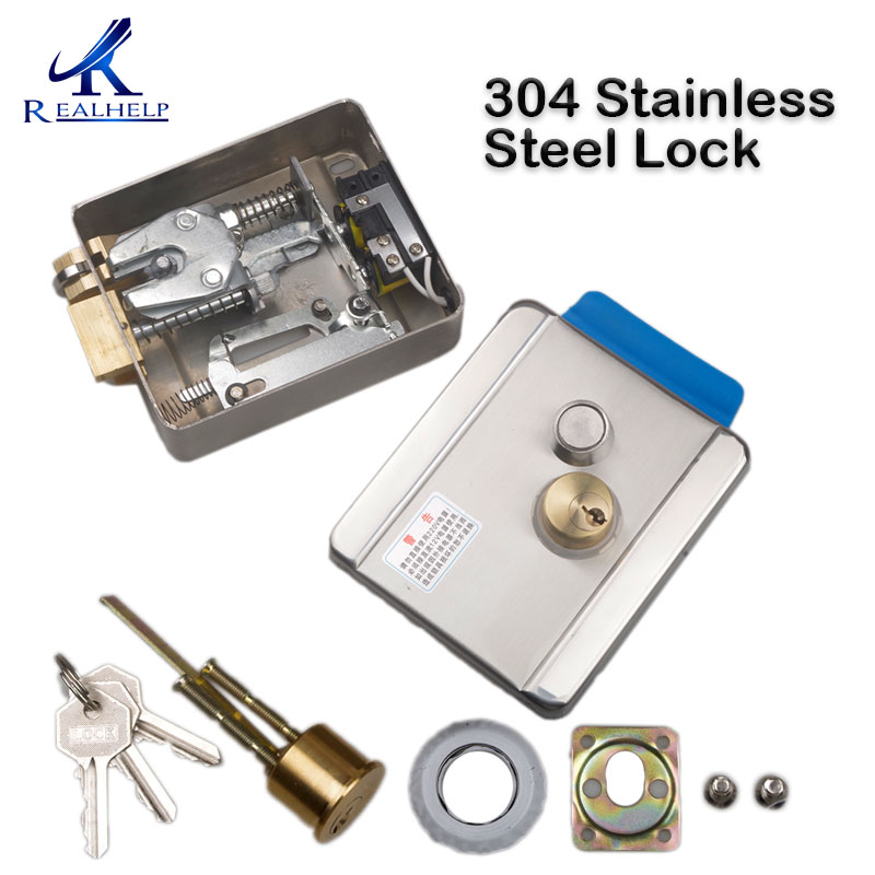 Electric Rim Lock Stainless Steel Electric mortise lock DC12V electromechanical Lock Gate Locks With Deadbolt
