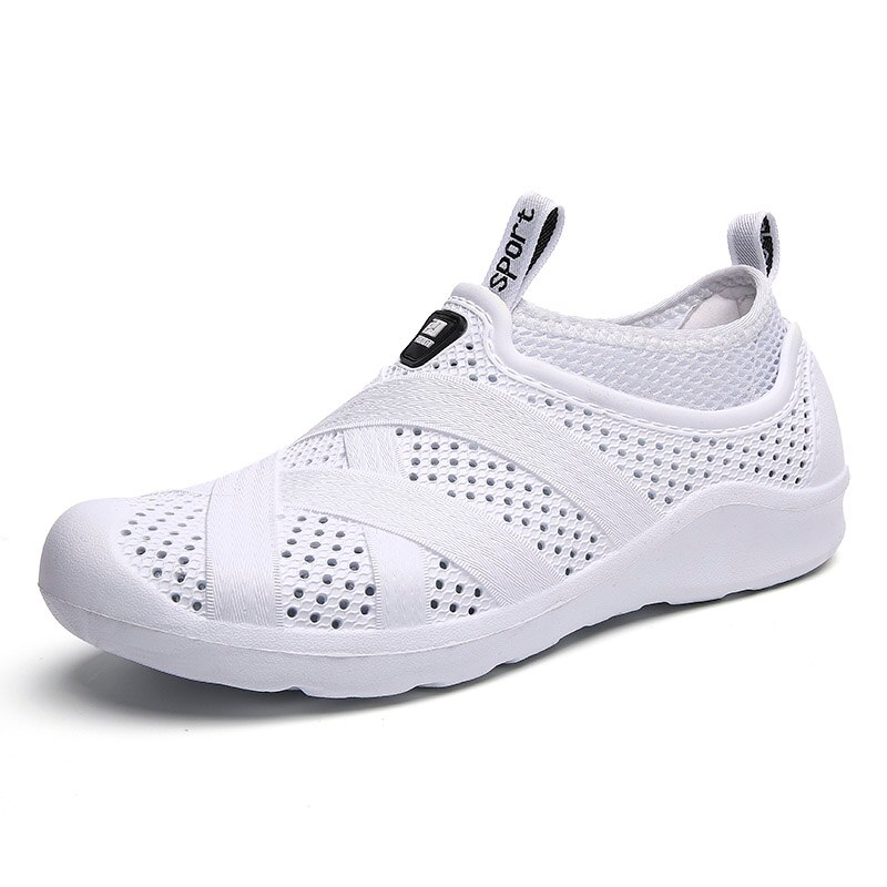Letnie męskie buty do wody Outdoor lekkie buty na plażę Upstream antypoślizgowe oddychające sandały sportowe buty do wody szybko suche tenisówki: White / 7.5