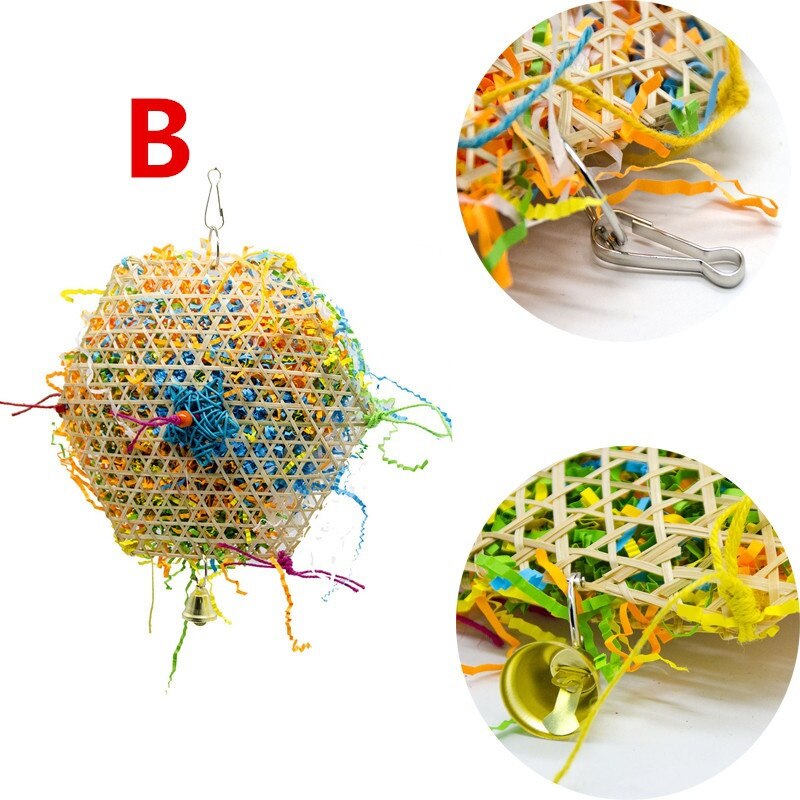 Papegøje bid legetøj fugle træklatring bidende halm reb farverigt sjovt legetøj med hængekrog til kæledyrs fugleforsyning 1pc 25: B