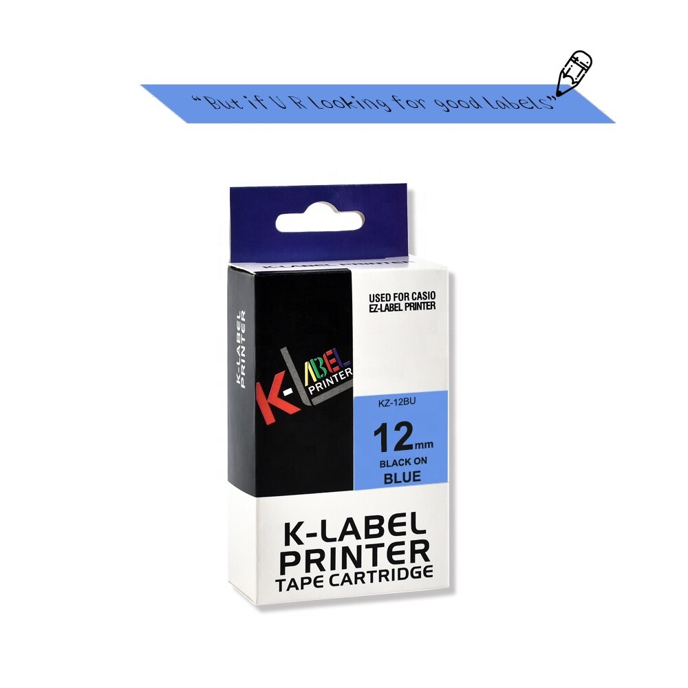 Casio Label Cassette Black on Blue 12mm XR-12BU 100% Compatible Label Tape for Casio Label Printers
