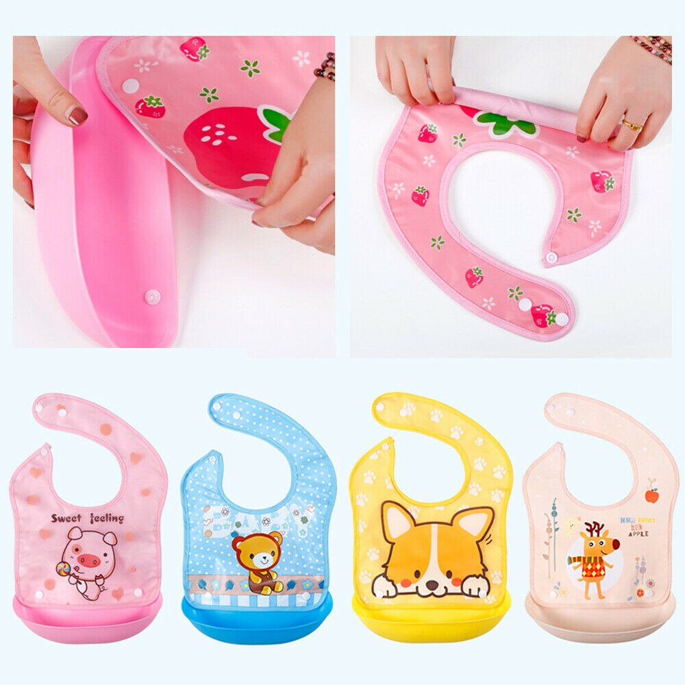Kleinkind Baby Wasserdichte Silikon Lätzchen Cartoon Tier Waschbar Roll Up Crumb Catcher Fütterung Essen Schürzen Infant Baby Lätzchen