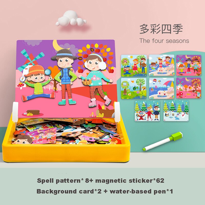 Kids Magnetic Puzzle Jigsaw Traffic Change Face Game Double-Sided Drawing Board Baby Early Education Toys For Children: colorful-season