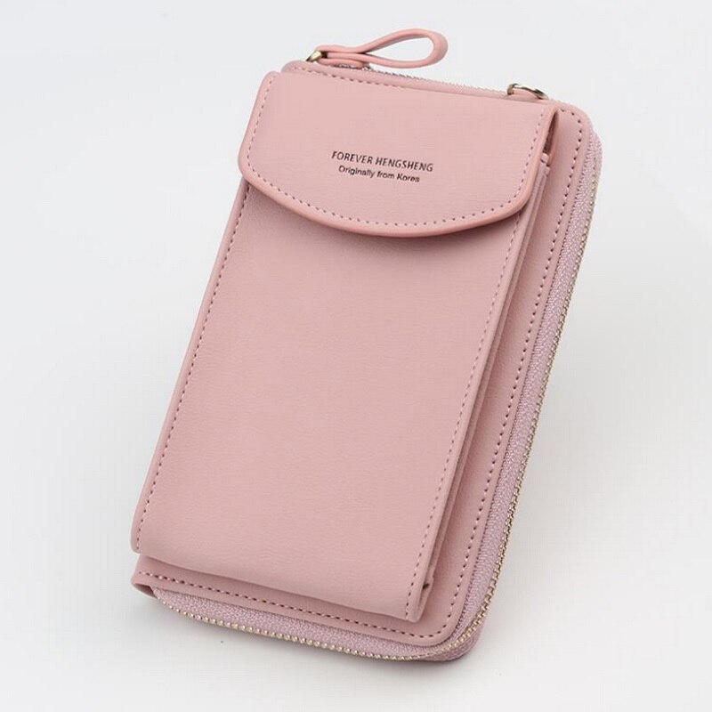 2020 portafoglio donna tinta unita nuova borsa a tracolla in pelle PU telefono cellulare porta carte di grandi dimensioni portafoglio borsa tasche a tracolla ragazze: dark pink