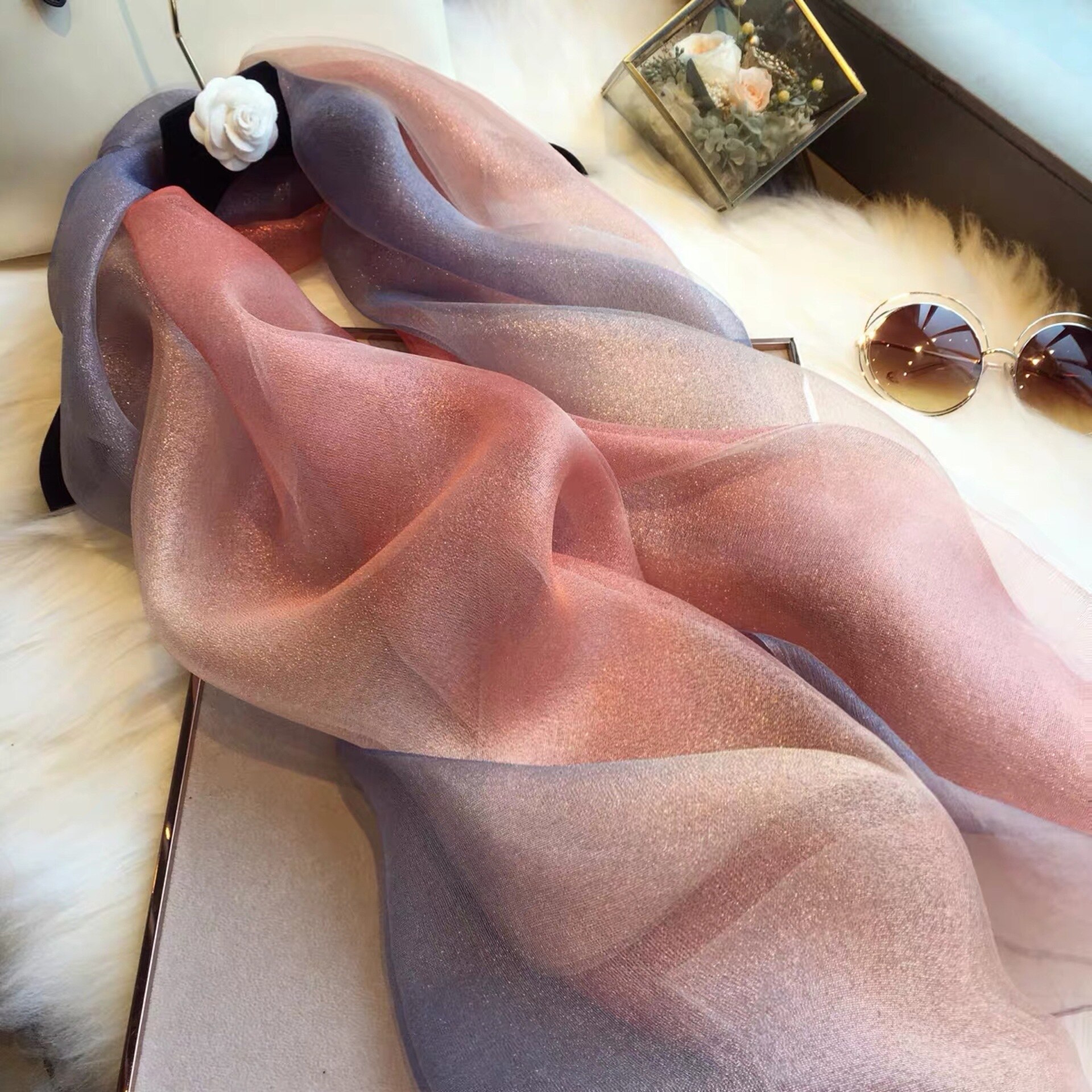 ombre organza silk hijab scarf shimmer scarves and shawls echarpe muslim party hijabs: 2