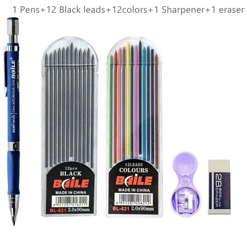 2.0mm Mechanical Pencil Set 2B Automatic Pencils with Color/Black Lead Refills for Draft Drawing, Writing, Crafting, Art Sketch: Orange